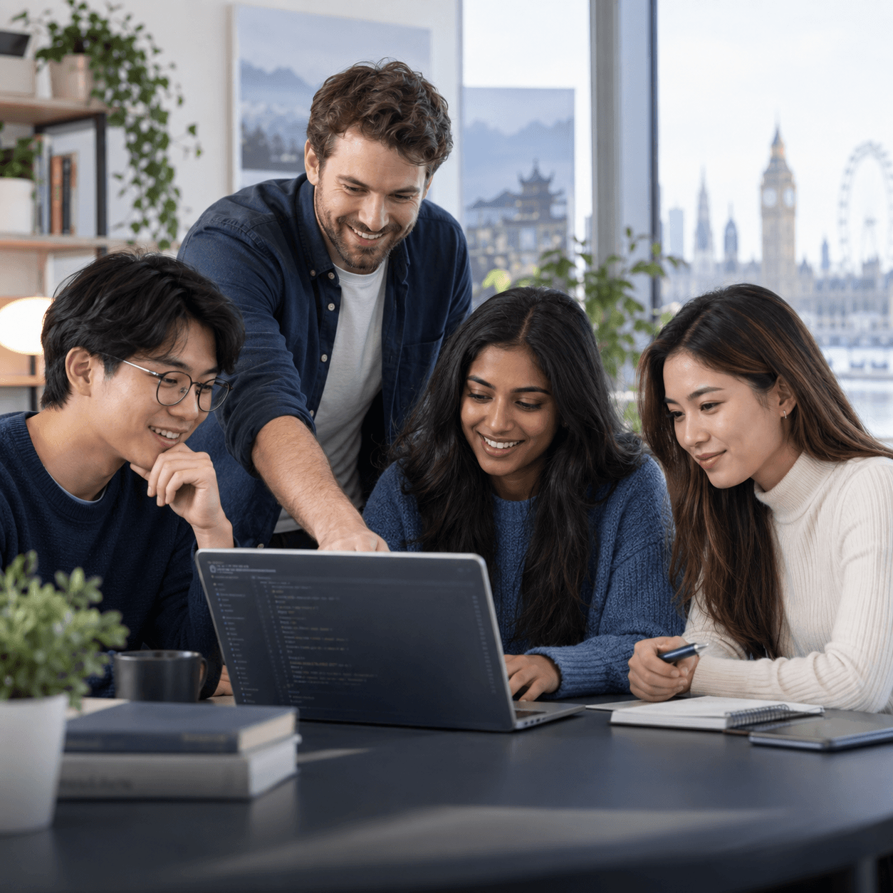 A tutor supporting a diverse group of students learning digital skills together